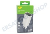 GP GPWCGM3AWHUSB254  GM3A Drei-Port GaN, 65 W Ladegerät geeignet für u.a. Stromversorgung und Schnellladung 4+