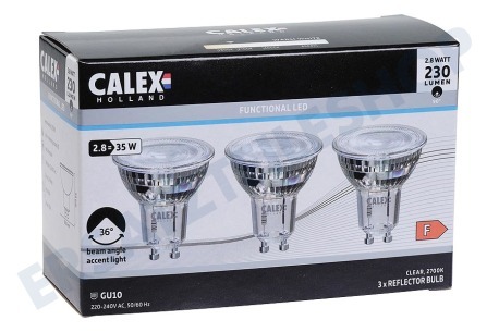 Calex 1301007100 LED SMD GU10 Glas 2,8 Watt, 2700K - 3er Pack