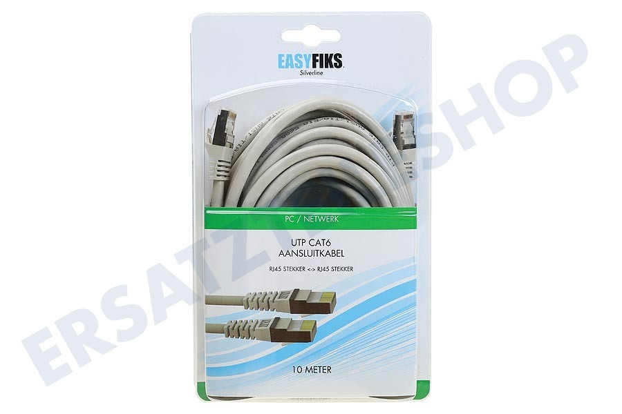 Easyfiks UTP CAT6E-Netzwerkkabe Grau, 10 Meter, 2x RJ45 Male