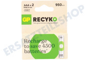 GP GPRCK95AAA628C2  LR03 ReCyko+ AAA 950 - 2 wiederaufladbare Batterien geeignet für u.a. 950mAh NiMH