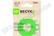 GP GPRCK130AA611C4  LR6 ReCyko+ AA 1300 - 4 wiederaufladbare Batterien geeignet für u.a. 1300mAh NiMH