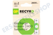 GP GPRCK260AA567C2  LR6 ReCyko+ AA 2600 - 2 wiederaufladbare Batterien geeignet für u.a. 2600mAh NiMH