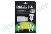 Duracell DRBUN001NL  DRBUN001-NL Micro-USB-Lade-Kit geeignet für u.a. USB-Ladegerät + USB-Autoladegerät + 1m und 2m Micro-USB-Kabel