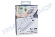 Gembird TA-UC-PDQC65-01-W  USB-C-Kombi-Schnellladegerät, 65 Watt geeignet für u.a. USB-C, USB-A, 3 Anschlüsse, PowerDelivery