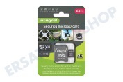 Integral  INMSDX64G10-SEC 64GB Security Micro SD 4K V30 UHS-1U3 A1 Klasse 10 geeignet für u.a. Dashcam und Überwachungskamera