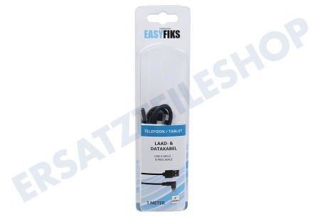 Easyfiks  8-pin USB Lade- und Datenkabel 100cm Grau / Schwarz, 90 Grad