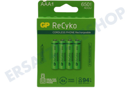 GP  LR03 ReCyko+ AAA 650 - 4 wiederaufladbare Batterien