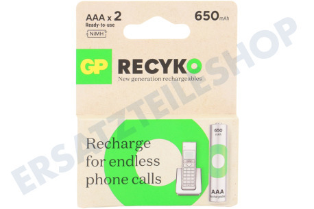 GP  LR03 ReCyko+ AAA 650 - 2 wiederaufladbare Batterien