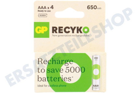 GP  LR03 ReCyko+ AAA 650 - 4 wiederaufladbare Batterien