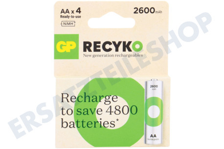 GP  LR6 ReCyko+ AA 2600 - 4 wiederaufladbare Batterien