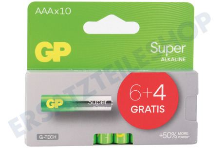 GP  LR03 AAA-Batterie GP Super Alkaline Multipack 1,5 Volt, 6 Stück +4 gratis