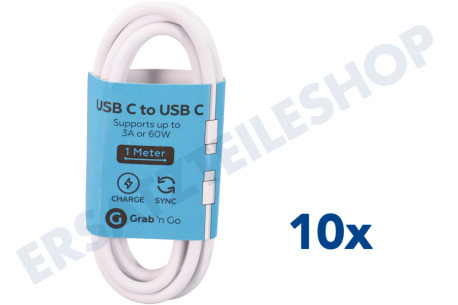 Grab 'n Go  USB Anschlusskabel USB-Typ-C-Kabel auf USB-Typ-C, Weiß