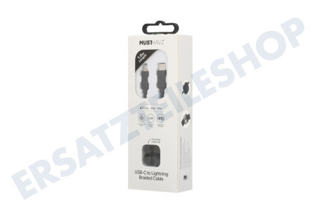 Musthavz  MHBRCABUSBLIGHTB Musthavz USB-C auf Lightning geflochtenes Kabel 1,0 Meter, schwarz