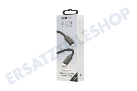 Musthavz  MHBRCABUSBLIGHTB Musthavz USB-C auf Lightning geflochtenes Kabel 1,0 Meter, schwarz
