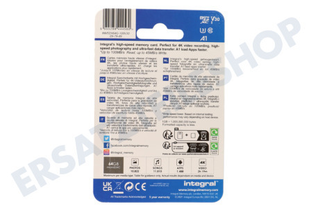 Integral  INMSDX64G-100V30 V30 Hochgeschwindigkeits-Micro-SDHC-Karte 64 GB