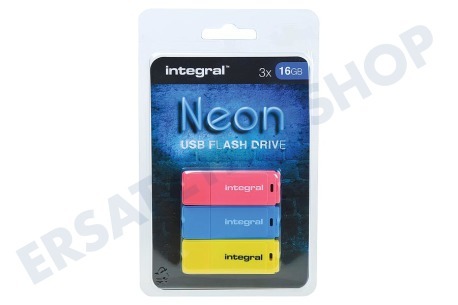 Integral  Speicherstick Triple Pack 3 x 16 GB Neon-Gelb, Pink & Blue